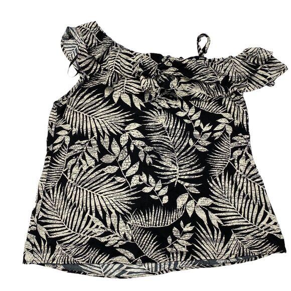 CITY CHIC Black Ivory Tropical Leaf Print Off The Shoulder Top Size XXL 24 Strap - Picture 5 of 9